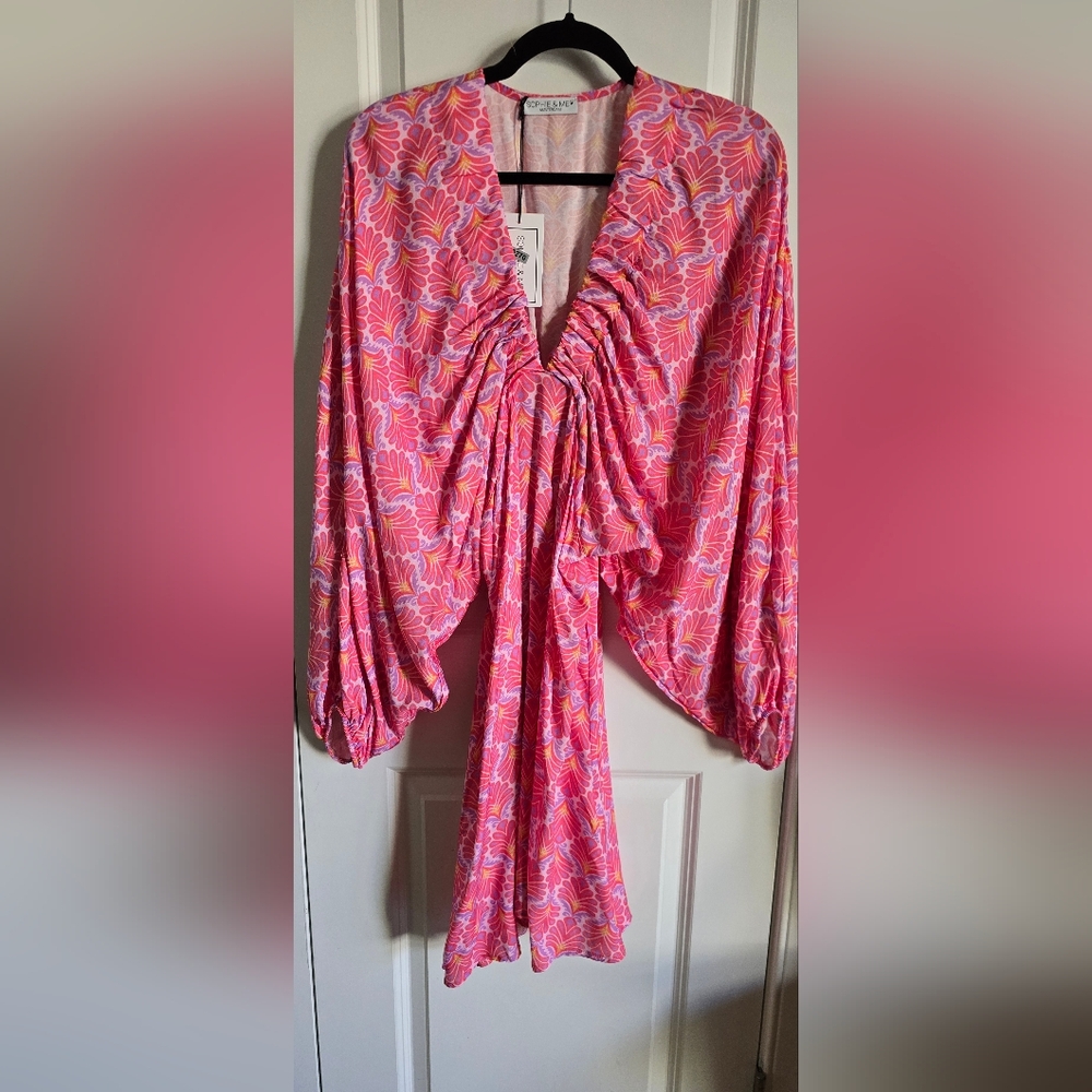 Vibrant Pink and Orange Patterned Dress